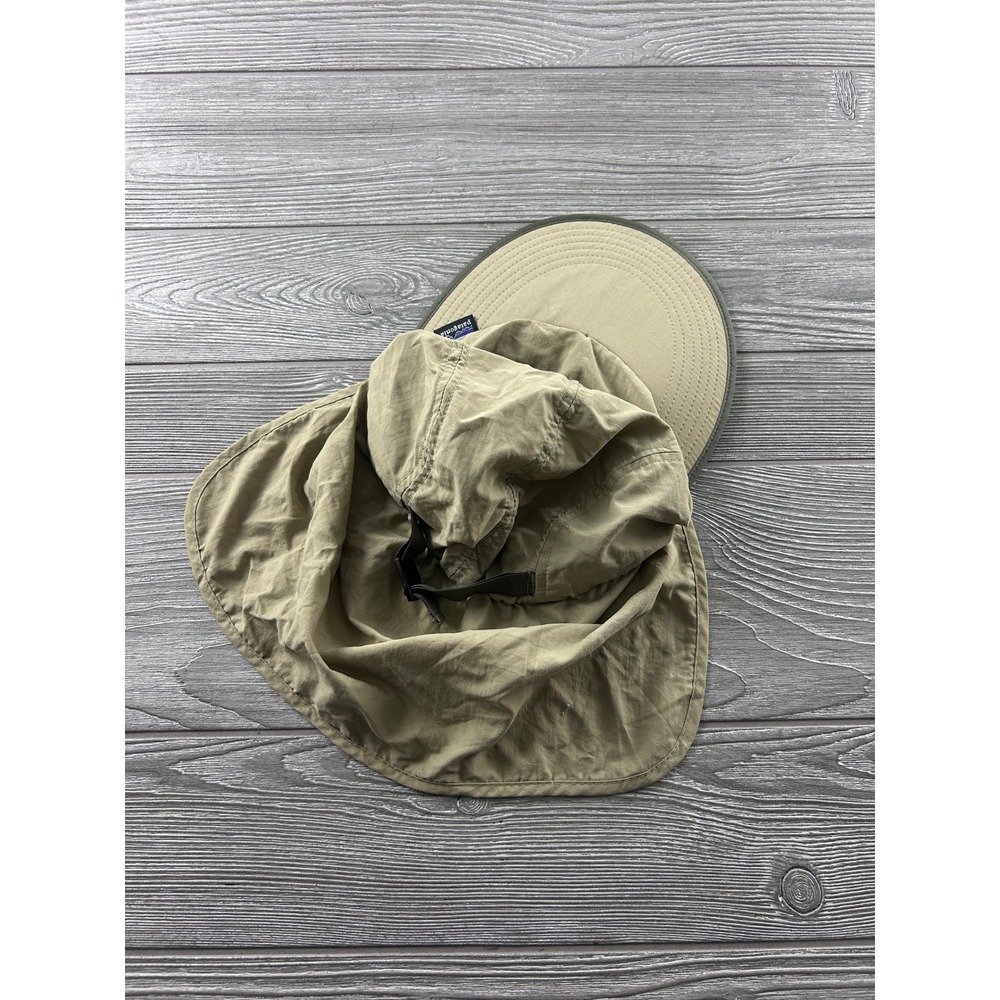 Patagonia Spoonbill Cap Tan Khaki Long Bill Sun Hat with Neck Flap Large USA